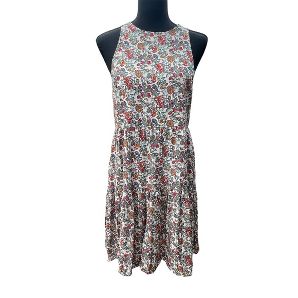 New Natural Life Sz Small High Neck Tiered Mini Dress Floral Print Tie Back - Picture 1 of 11